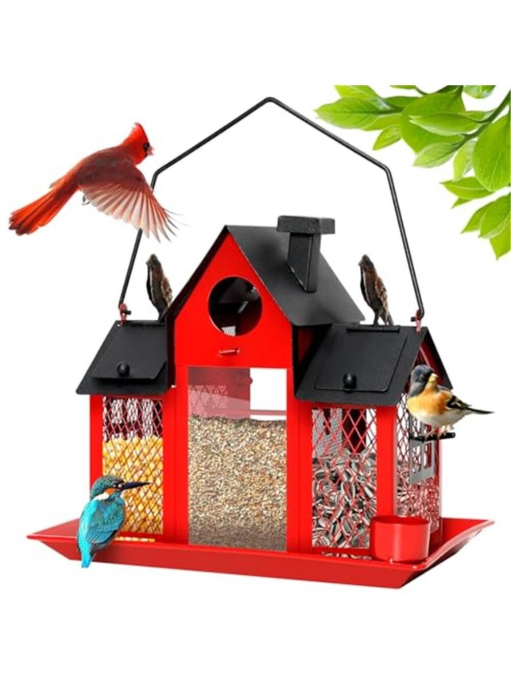 Solar Bird Feeders House for Outdoors Hanging, 7LBS Large Capacity Metal Wild